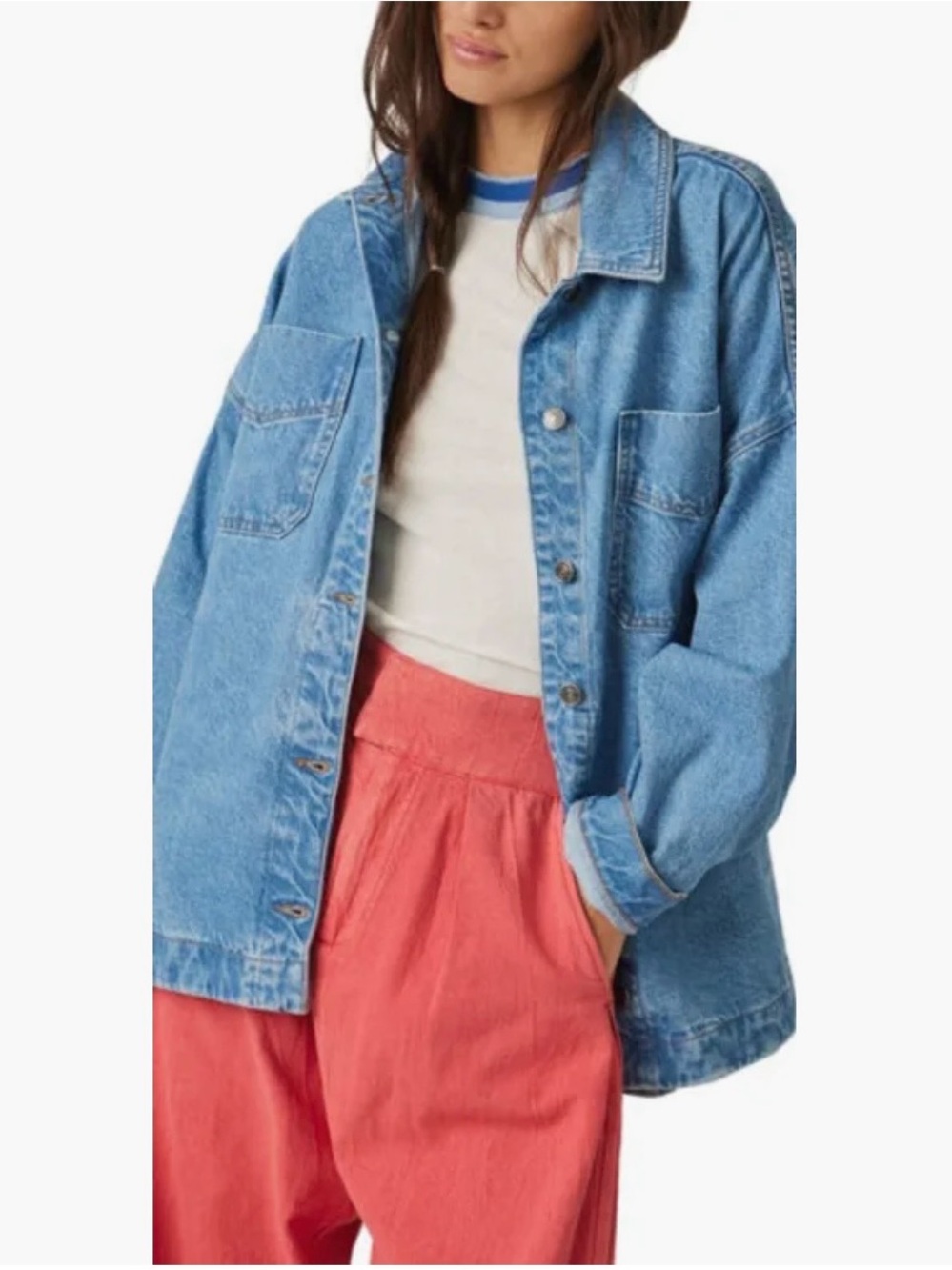 Free People Light Blue Oversized Denim Jacket